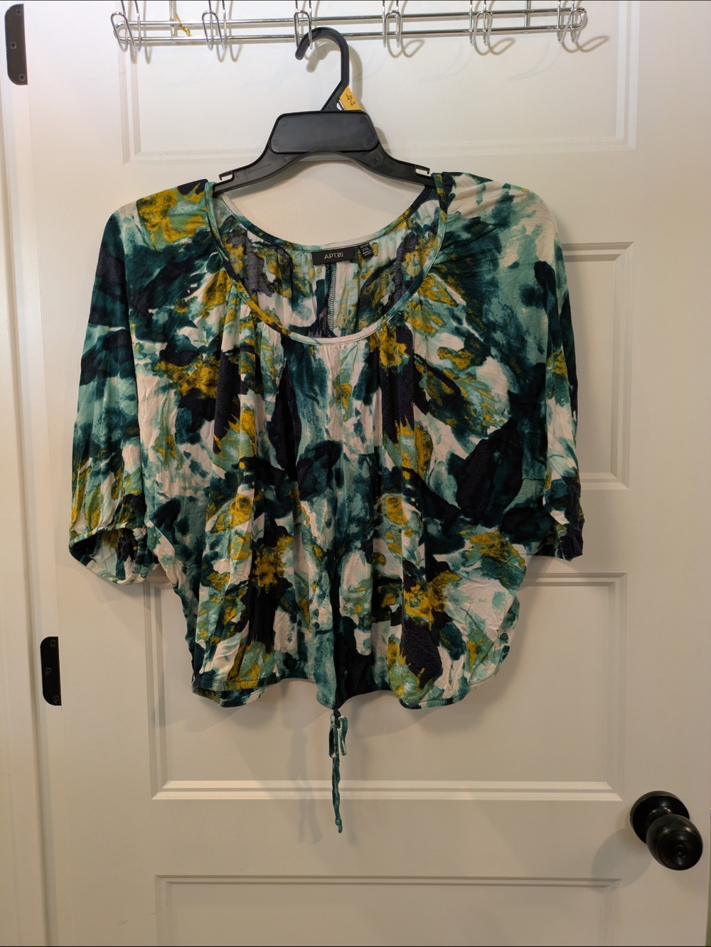 🔴 3/$15 Apt. 9 Teal Navy Yellow Floral Tie-Hem Tunic